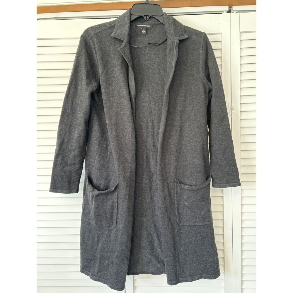 Banana Republic‎ Charcoal Gray Long Notch Collar Knit Cardigan Sweater XS Duster